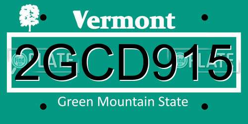 2GCD915 Vermont License Plate