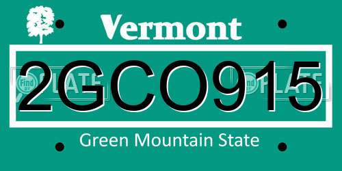2GCO915 Vermont License Plate