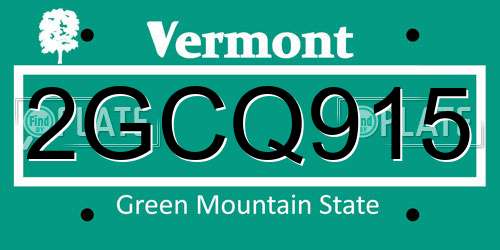 2GCQ915 Vermont License Plate