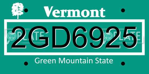 2GD6925 Vermont License Plate