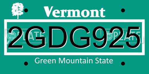 2GDG925 Vermont License Plate