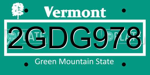 2GDG978 Vermont License Plate