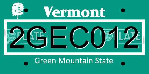 2GEC012 Vermont License Plate