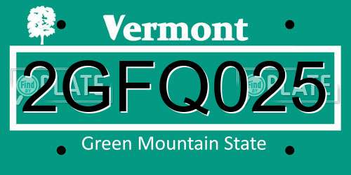 2GFQ025 Vermont License Plate