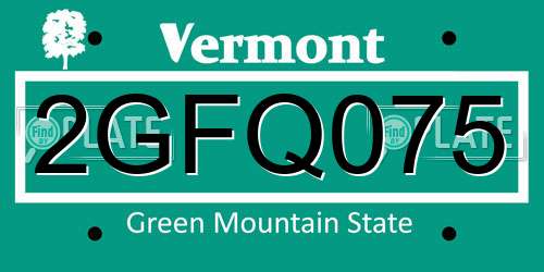 2GFQ075 Vermont License Plate
