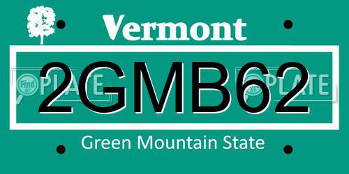 2GMB62 Vermont License Plate