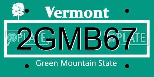 2GMB67 Vermont License Plate