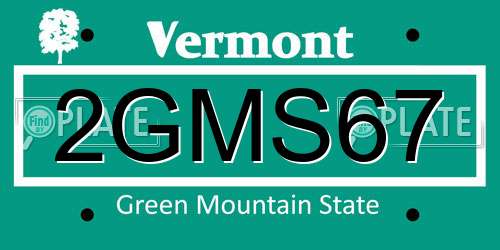 2GMS67 Vermont License Plate
