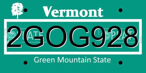 2GOG928 Vermont License Plate