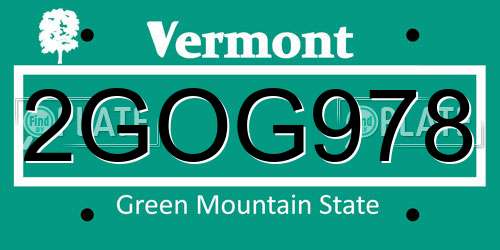 2GOG978 Vermont License Plate