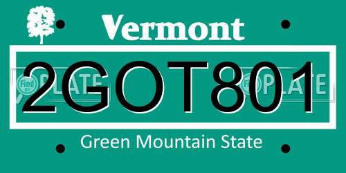 2GOT801 Vermont License Plate