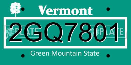 2GQ7801 Vermont License Plate