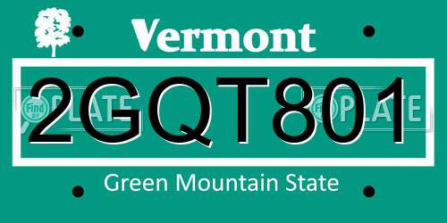 2GQT801 Vermont License Plate
