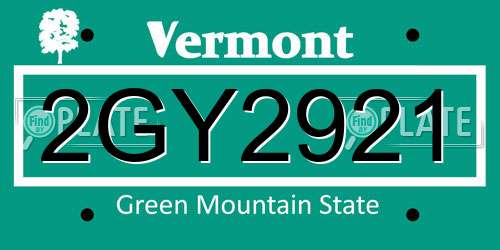 2GY2921 Vermont License Plate