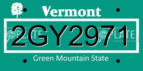 2GY2971 Vermont License Plate