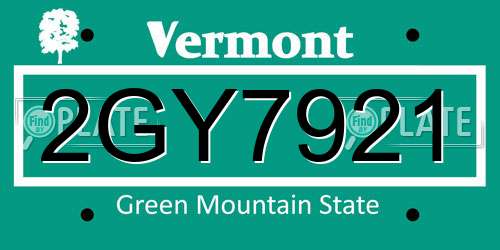 2GY7921 Vermont License Plate