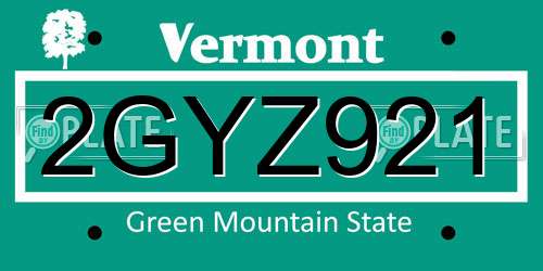 2GYZ921 Vermont License Plate