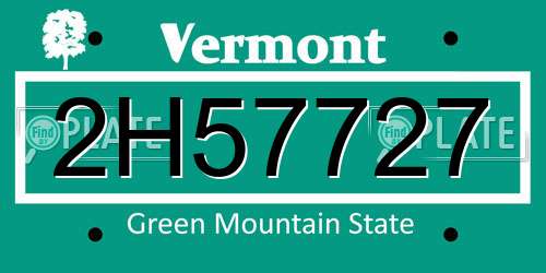 2H57727 Vermont License Plate