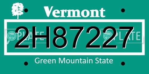 2H87227 Vermont License Plate