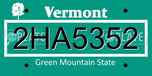 2HA5352 Vermont License Plate