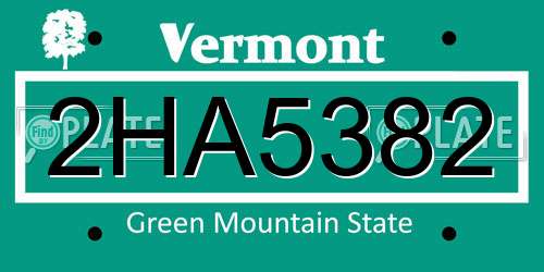 2HA5382 Vermont License Plate
