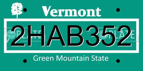 2HAB352 Vermont License Plate