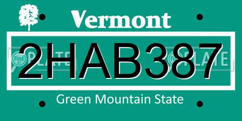 2HAB387 Vermont License Plate