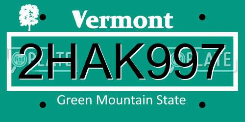 2HAK997 Vermont License Plate