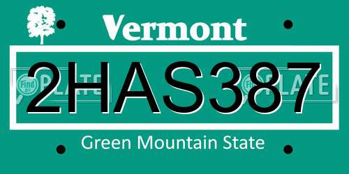 2HAS387 Vermont License Plate