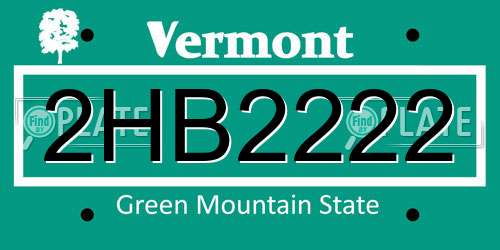2HB2222 Vermont License Plate