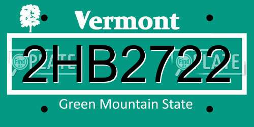 2HB2722 Vermont License Plate
