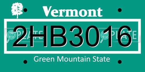 2HB3016 Vermont License Plate