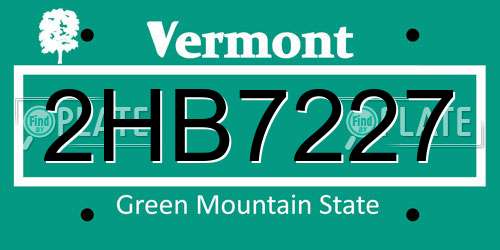 2HB7227 Vermont License Plate
