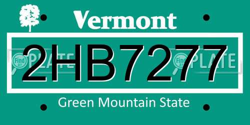 2HB7277 Vermont License Plate