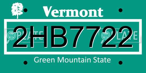 2HB7722 Vermont License Plate