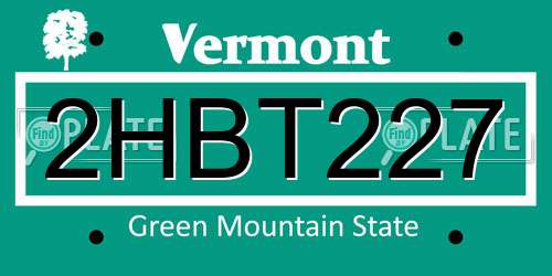2HBT227 Vermont License Plate