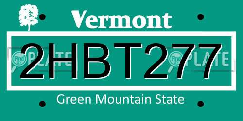 2HBT277 Vermont License Plate