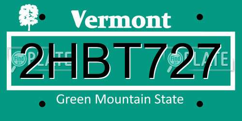 2HBT727 Vermont License Plate