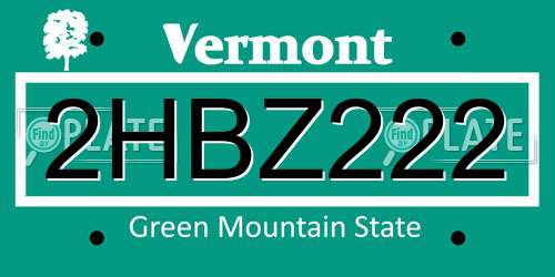 2HBZ222 Vermont License Plate