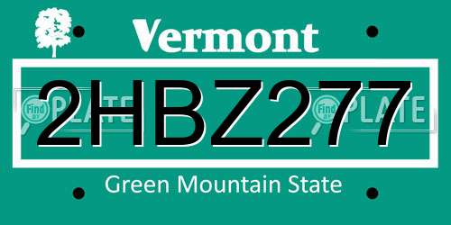 2HBZ277 Vermont License Plate