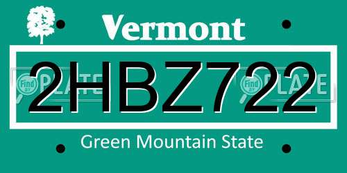 2HBZ722 Vermont License Plate