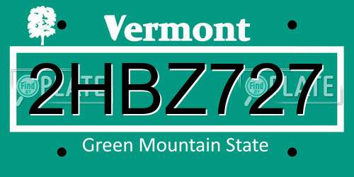 2HBZ727 Vermont License Plate