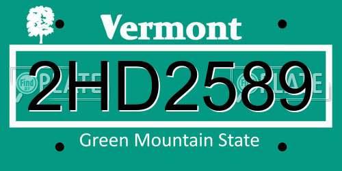 2HD2589 Vermont License Plate