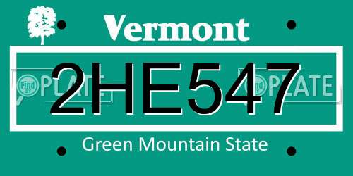 2HE547 Vermont License Plate
