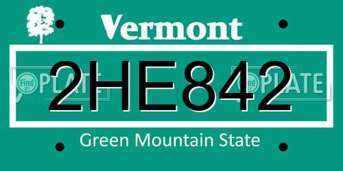 2HE842 Vermont License Plate