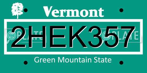 2HEK357 Vermont License Plate