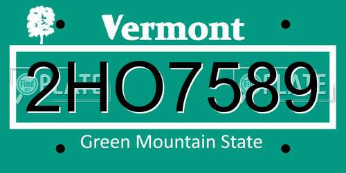 2HO7589 Vermont License Plate