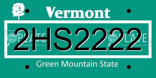 2HS2222 Vermont License Plate