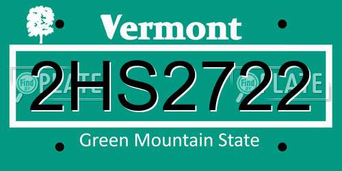 2HS2722 Vermont License Plate