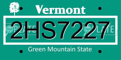 2HS7227 Vermont License Plate